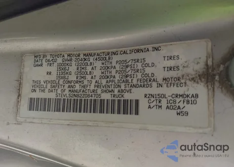 2002 Toyota Tacoma from USA, damaged, VIN 5TEVL52N82Z084705